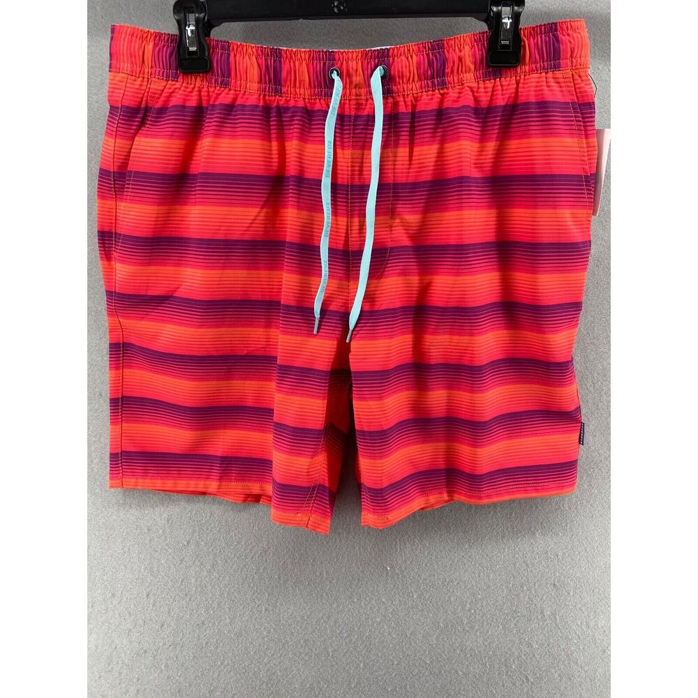 NWT Devereux Board Shorts Mens Sz L Orange Stripe Athletic Stretch Water Swim